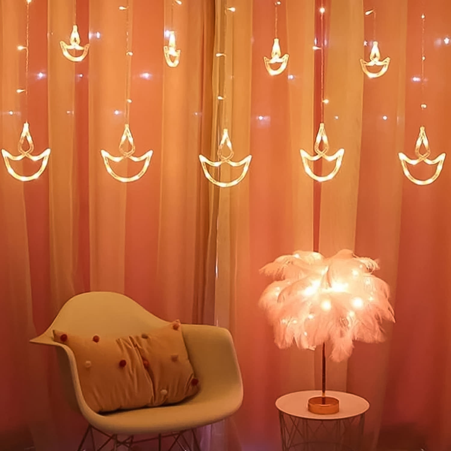 12 Diya Curtain String Lights, Window Curtain Lights with 8 Flashing Modes Decoration Light (White Color) 12 Diya Curtain String Lights, Window Curtain Lights with 8 Flashing Modes Decoration Light (White Color)